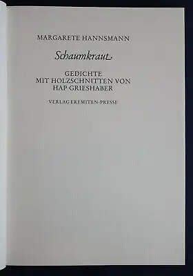 Hannsmann Schaumkraut 1980 Emeriten-Presse Exemplar 1578 von 2000 Gedichte sf