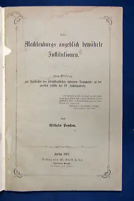 Panckow Ueber Mecklenburgs angeblich bewährte Institutionen 1867 Landeskunde sf
