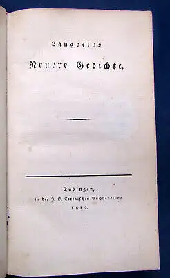 Langbeins Neuere Gedichte 1812 Belletristik Literatur Erzählungen Geschichten sf