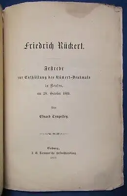 Tempelten Friedrich Rückert 1869 Festrede zur Enthüllung des Rückert-Denkmals js