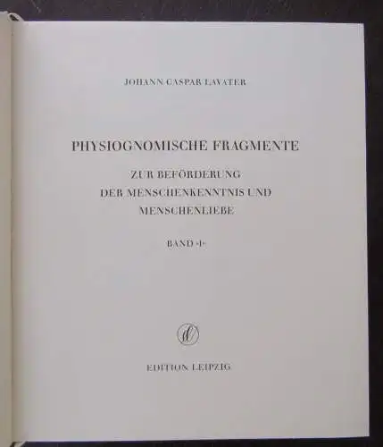 Lavater Physiogonomische Fragmente 1775-1778 4 Bde komplett Reprint v. 1968  js