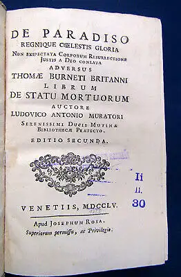 Muratori De Paradiso (Im Paradies) Regnique coelestis gloris 1755 sf