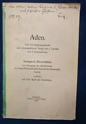 Aden Eine kolonialgeographische Studie mit 8 Tabell. und 3 Karten selten 1929js