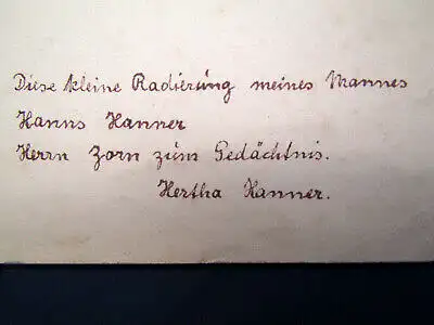Hans Hammer Radierung "Wiesenstück mit Blumen" um 1930 Verso mit Widmung sf