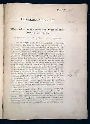 Als Manuskript für Vorträge gedruckt Deutschland Ausbau einer Flotte o.J.1858 js