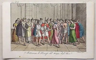 Südamerika Inka Hochzeit Tracht Kupferstich um 1825 Giarré handkoloriert Grafik