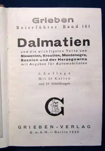Griebens Band 161 Dalmatien 1935 Kroatien Landeskunde Ortskunde Wissen js