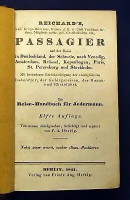 Reichards Passagier auf der Reise in Deutschland,Schweiz,Venedig,Brüssel 1841 js
