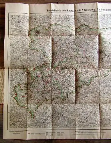 Spezialkarte von Sachsen mit Abgrenzung der Reichstagswahlkreise selten 1886 js