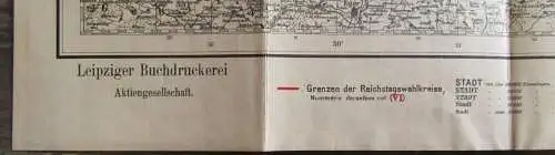 Spezialkarte von Sachsen mit Abgrenzung der Reichstagswahlkreise selten 1886 js