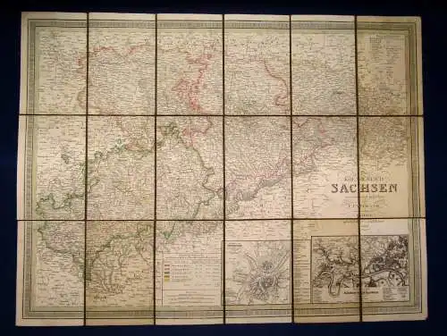C. F. Weiland Karte Das Königreich Sachsen 50x 66 cm 1858 Geographie js