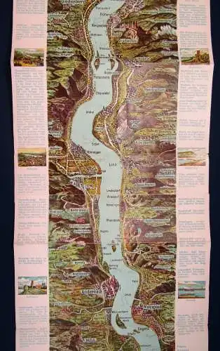 Lithographisches Leporello von Mainz bis Köln Rheinlauf koloriert um 1910 js