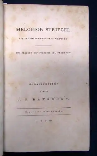 Melchior Striegel Ein heroischepisches Gedicht für Freunde 1799 Belletristik sf