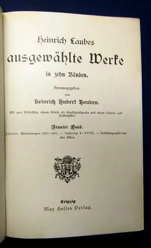 Houben Heinrich Laubes ausgewählte Werke 10 Bde. in 5 um 1900 js