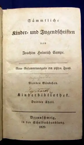 Campe Heinrich,Joachim Sämmtl. kinder-u. Jugendschriften 4.+5.Teil 1829 apart js