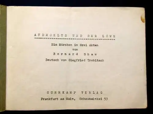 Shaw Androklus und der Löwe Ein Märchen in 3 Akten um 1960 Belletristik Lyrik mb