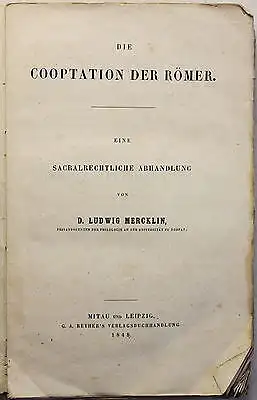 Mercklin Die Cooperation der Römer Sacralrechtliche Abhandlung 1848 Geschichte