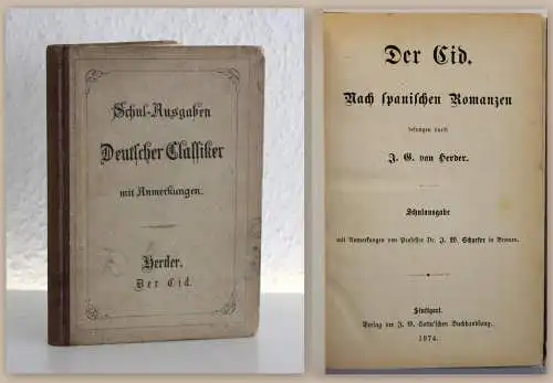 Herder Der Cid Nach spanischen Romanzen 1874 Sage Spanien Klassiker Lyrik xz