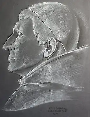 Schmirler Kreidezeichnung Porträt eines Bischofs 1931 Studienarbeit Loket xz