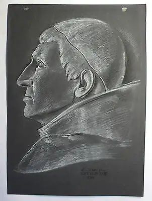 Schmirler Kreidezeichnung Porträt eines Bischofs 1931 Studienarbeit Loket xz