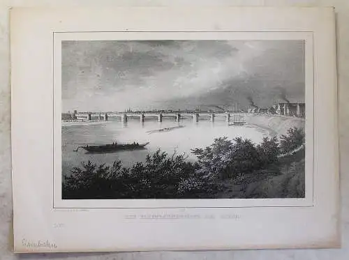 Lithografie Die Eisenbahnbrücke bei Riesa um 1840 Arldt Weider Sachsen xz