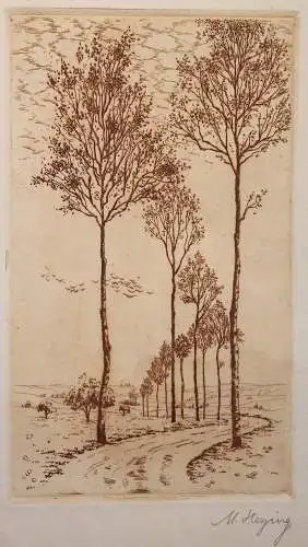 Hermine Minni Herzing Radierung um 1920 Grafik Landschaft Natur Bäume Kunst xz