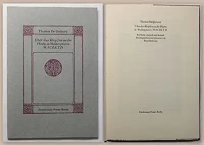 DeQuincey Über das Klopfen an die Pforte Essay 1986 Pressendruck Friedenauer xz