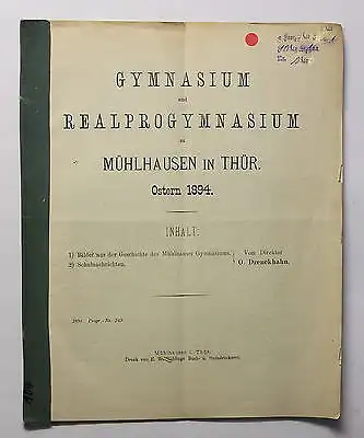 Geschichte Gymnasium & Realprogymnasium Mühlhausen Thüringen 1894 Ortskunde xz