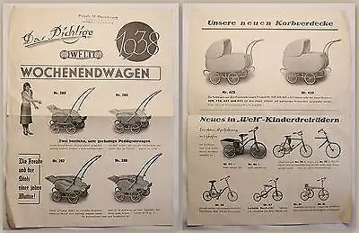 Werbeprospekt Welt Wochenendwagen Fr.M. Bernhardt Dresden Kinderwagen 1938 xz