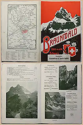 Alter Werbeprospekt Broschüre Reisen Braunwald Schweiz mit Karte um 1910 xz