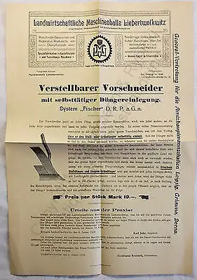 Originial Werbeblatt Landwirt. Maschinenhalle Liebertwolkwitz Vorschneider 1910
