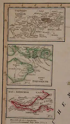 Original kolorierte Stahlstichkarte "Die Britischen Inseln " um 1850 Kunst sf