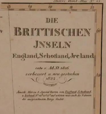 Original kolorierte Stahlstichkarte "Die Britischen Inseln " um 1850 Kunst sf