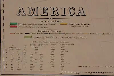 Original grenzkolorierte Stahlstichkarte "America" um 1850 Grafik Geografie sf