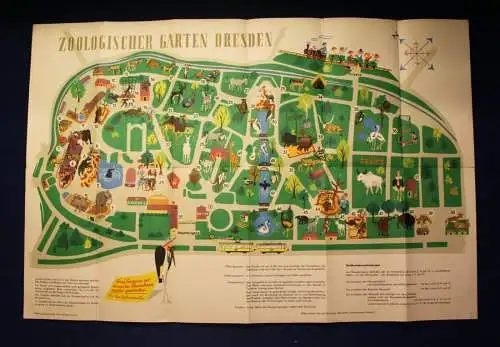 Original Prospekt Dresdner Zoo 1964 Plan mit Beschreibung Tiere Zoologie js
