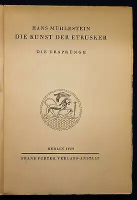 Mühlestein Die Kunst der Etrusker 1929 Belletristik Literatur Erzählungen sf