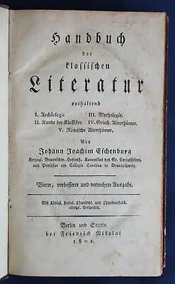 Eschenburg Handbuch der klassischen Literatur 1801 Geschichte Mythologie sf