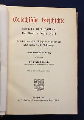 Dr. Roth Griechische Geschichte mit 55 Bildertafeln und 2 Karten Ortskunde js