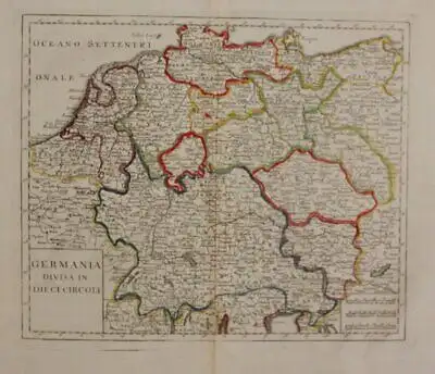Orig. grenzkol. Kupferstichkarte "Germania divisa in dieci circoli" um 1750 sf