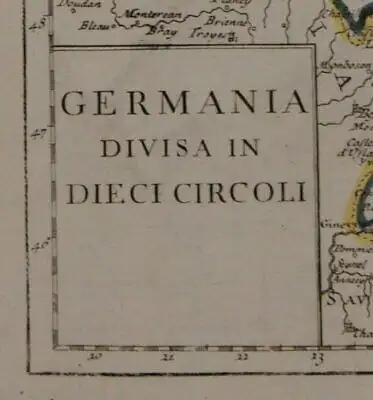 Orig. grenzkol. Kupferstichkarte "Germania divisa in dieci circoli" um 1750 sf