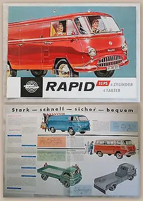 Werbeprospekt Broschüre Plakat Tempo Rapid 32 PS 4 Takter Lastwagen um 1960 xz