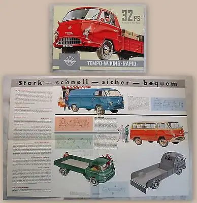 Werbeprospekt Broschüre Plakat Tempo Wiking Rapid 32 PS Lastwagen um 1960 xz