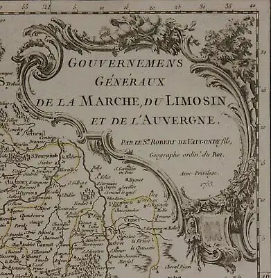 Orig. grenzkol. Kupferstichkarte "Gouvernemens Generaux de la Marche" 1753 sf