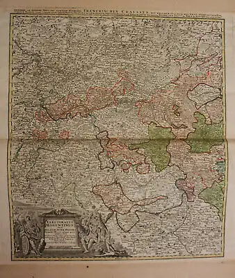 teilkol. Kupferstichkarte Homann "Electoratus Moguntinus" um 1730 Rheinland sf