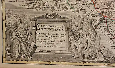 teilkol. Kupferstichkarte Homann "Electoratus Moguntinus" um 1730 Rheinland sf