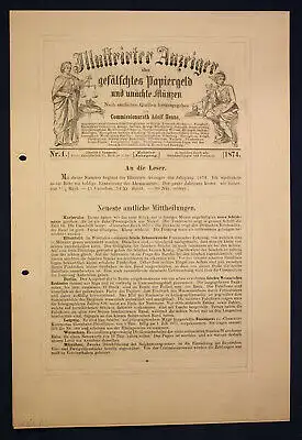 Henze Illustrierter Anzeiger über gefälschtes Papiergeld 6 Hefte Jhg 1874 sf