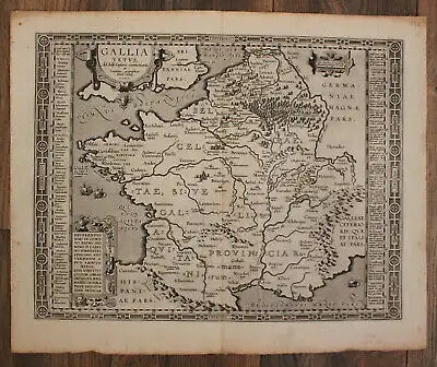 Original Kupferstichkarte von Ortelius "Gallia vetus" 1590  Frankreich sf