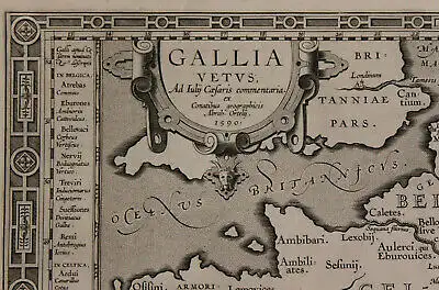 Original Kupferstichkarte von Ortelius "Gallia vetus" 1590  Frankreich sf