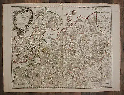 Orig. grenzkol. Kupferstichkarte von Vangondy "Nordteil europ. Russland" 1753 sf