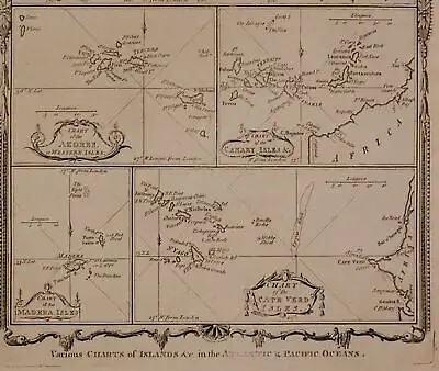 Orig. Kupferstichkarte von Hogg "Inselkarte Pazifik & Atlantik" um 1780 sf